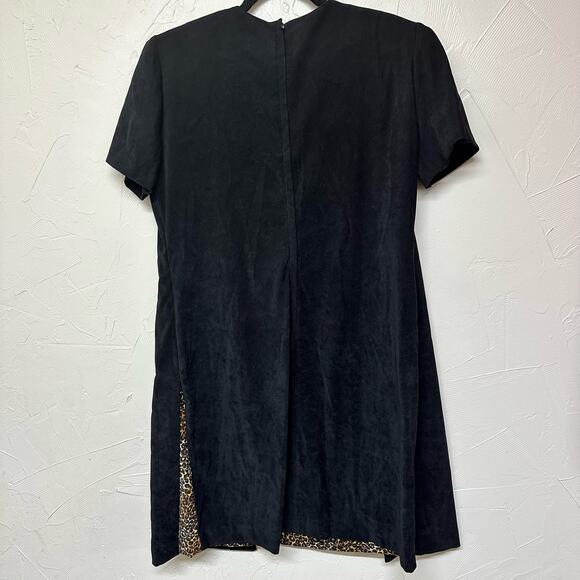 Vintage Black Cardigan Dress Leopard Print Mob Wife by Sheri Martin Size 12 - Picture 4 of 6